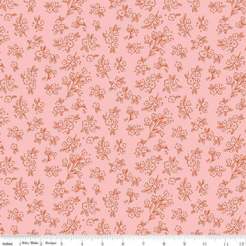 Image of the Floral Charms Posies Pink quilting cotton fabric by Kelsey Carlson for Riley Blake Designs. Features flowers on a pink background. Cute Little Fabric Shop