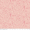 Image of the Floral Charms Collection of Things Blush quilting cotton fabric by Kelsey Carlson for Riley Blake Designs. Features craft items on a pink background. Cute Little Fabric Shop