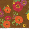Image of the Wide Back Autumn Afternoon Brown quilting cotton fabric by Heather Peterson for Riley Blake Designs. Features flowers on a brown background. 
Cute Little Fabric Shop