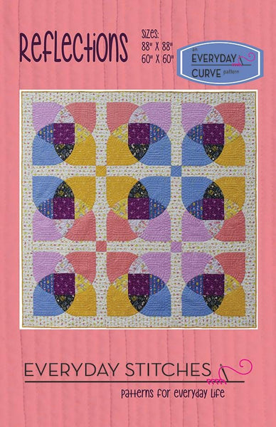 Image of the Reflections quilt pattern by Everyday Stitches for Moda Fabrics. Features a quilt with petal shapes. 
Cute Little Fabric Shop