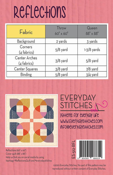 Image of the Reflections quilt pattern by Everyday Stitches for Moda Fabrics. Features a quilt with petal shapes. 
Cute Little Fabric Shop