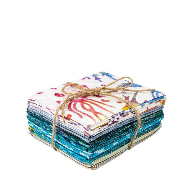 Image of the Expressions Batiks Toes in the Sand Fat Quarter Bundle A by Riley Blake Designs. Features ocean themed fabrics. 
Cute Little Fabric Shop