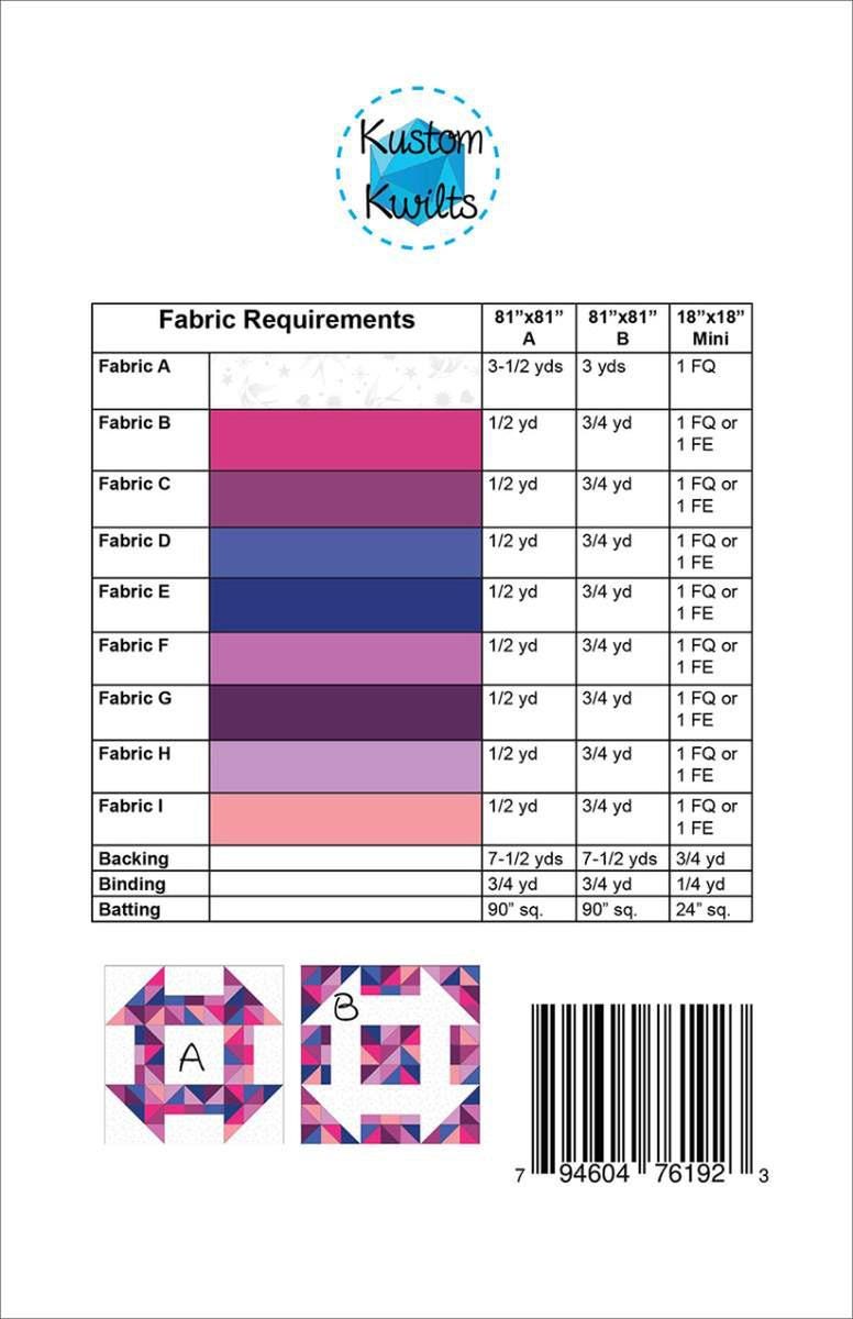 Image of the Cheeky Churn Dash quilt pattern by Kustom Kwilts for Riley Blake Designs. Features the fabric requirements
Cute Little Fabric Shop