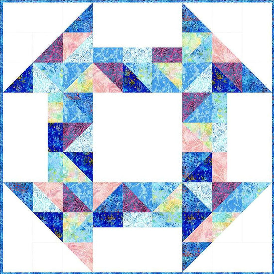 Image of the Cheeky Churn Dash quilt pattern by Kustom Kwilts for Riley Blake Designs. Features a large churn dash on a quilt. 
Cute Little Fabric Shop