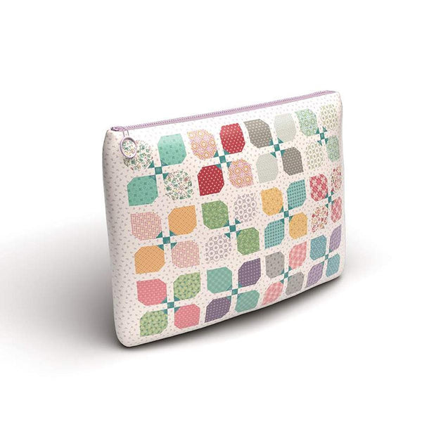 Image of the Lori Holt Piece & Plenty Vinyl Project Bag by Riley Blake Designs. Features flower shapes on a bag. 
Cute Little Fabric Shop