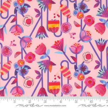 Image of the Flower Patches Flowers Bubblegum quilting cotton fabric by Amarilys Henderson for Moda Fabrics. Features flowers on a pink background. Cute Little Fabric Shop