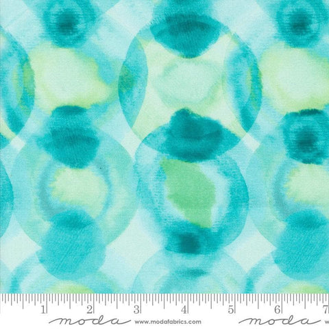 Image of the Flower Patches Orbs Robins Egg quilting cotton fabric by Amarilys Henderson for Moda Fabrics. Features orbs on a blue background. Cute Little Fabric Shop