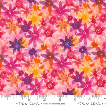 Image of the Flower Patches Garden Bubblegum quilting cotton fabric by Amarilys Henderson for Moda Fabrics. Features flowers on a pink background. Cute Little Fabric Shop