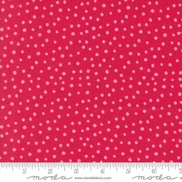 Image of the Flower Patches Dots Ruby quilting cotton fabric by Amarilys Henderson for Moda Fabrics. Features flowers on a red background. Cute Little Fabric Shop