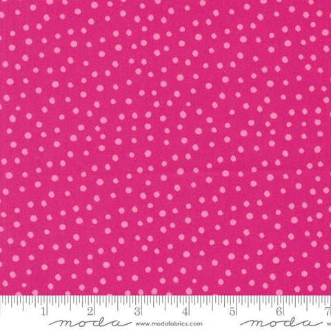 Image of the Flower Patches Dots Raspberry quilting cotton fabric by Amarilys Henderson for Moda Fabrics. Features dots on a pink background. Cute Little Fabric Shop