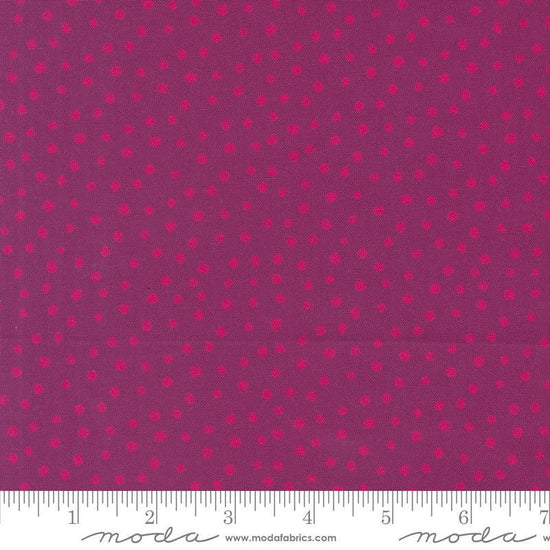 Image of the Flower Patches Dots Jam quilting cotton fabric by Amarilys Henderson for Moda Fabrics. Features dots on a purple background. Cute Little Fabric Shop