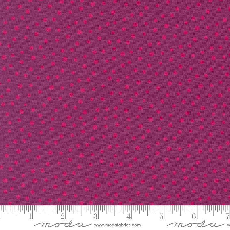 Image of the Flower Patches Dots Jam quilting cotton fabric by Amarilys Henderson for Moda Fabrics. Features dots on a purple background. Cute Little Fabric Shop