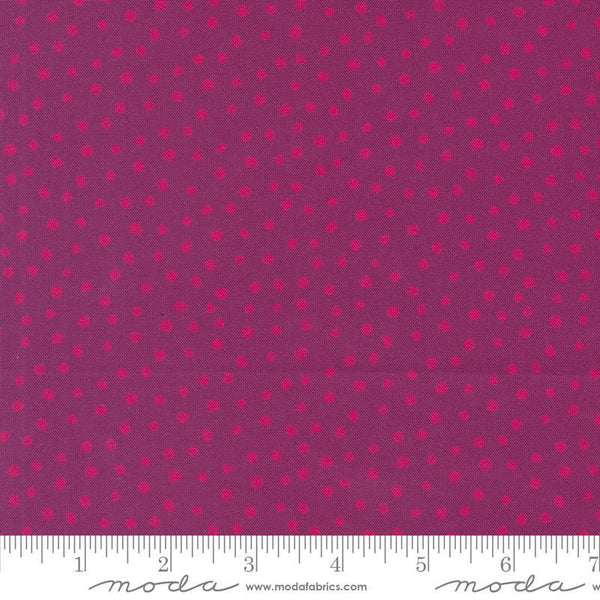 Image of the Flower Patches Dots Jam quilting cotton fabric by Amarilys Henderson for Moda Fabrics. Features dots on a purple background. Cute Little Fabric Shop
