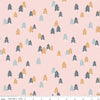 Image of the Forest Village Spruce Forest Pink quilting cotton fabric by Little Forest Atelier for Riley Blake Designs. Features trees on a pink background. Cute Little Fabric Shop