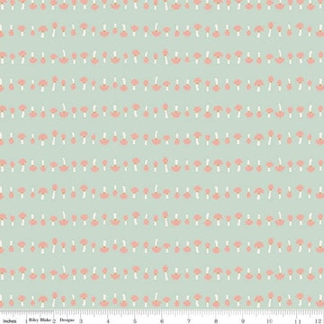 Image of the Forest Village Mushrooms Sage quilting cotton fabric by Little Forest Atelier for Riley Blake Designs. Features a mushrooms on a green background. Cute Little Fabric Shop