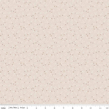 Image of the Forest Village Needles Wheat quilting cotton fabric by Little Forest Atelier for Riley Blake Designs. Features a pine needles on a cream background. Cute Little Fabric Shop