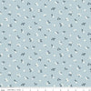Image of the Forest Village Lingonberry Floral Sky quilting cotton fabric by Little Forest Atelier for Riley Blake Designs. Features flowers on a blue background. Cute Little Fabric Shop