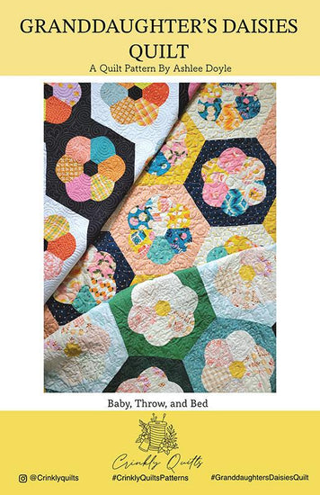 Image of the Granddaughter's Daises quilt pattern by Crinkly Quilts by Moda Fabrics. Features a flower quilt pattern. 
Cute Little Fabric Shop