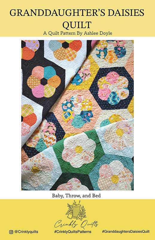 Image of the Granddaughter's Daises quilt pattern by Crinkly Quilts by Moda Fabrics. Features a flower quilt pattern. 
Cute Little Fabric Shop