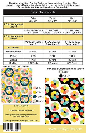 Image of the Granddaughter's Daises quilt pattern by Crinkly Quilts by Moda Fabrics. Features a flower quilt pattern. 
Cute Little Fabric Shop