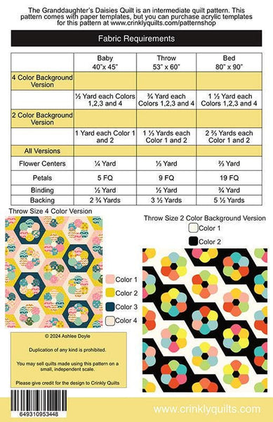 Image of the Granddaughter&#39;s Daises quilt pattern by Crinkly Quilts by Moda Fabrics. Features a flower quilt pattern. 
Cute Little Fabric Shop