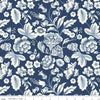 Image of the Freedom Garden Main Blue quilting cotton fabric by My Mind's Eye for Riley Blake Designs. Features flowers on a blue background. Cute Little Fabric Shop