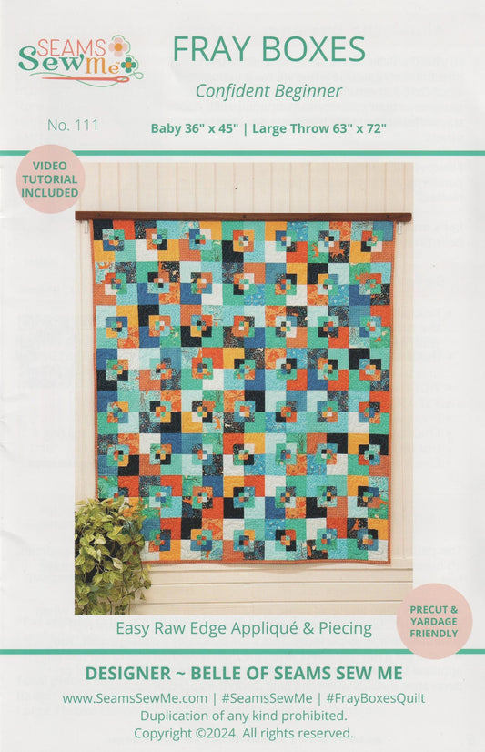 SALE Fray Boxes Quilt Pattern SSM-111 - Seams Sew Me - Moda Fabrics - INSTRUCTIONS Only - Two Sizes - Fat Eighth Friendly