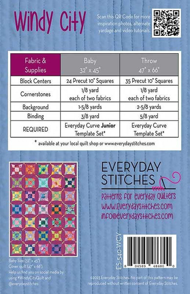 Image of the Windy City quilt pattern by Everyday Stitches for Moda Fabrics. Features the fabric requirements.
Cute Little Fabric Shop