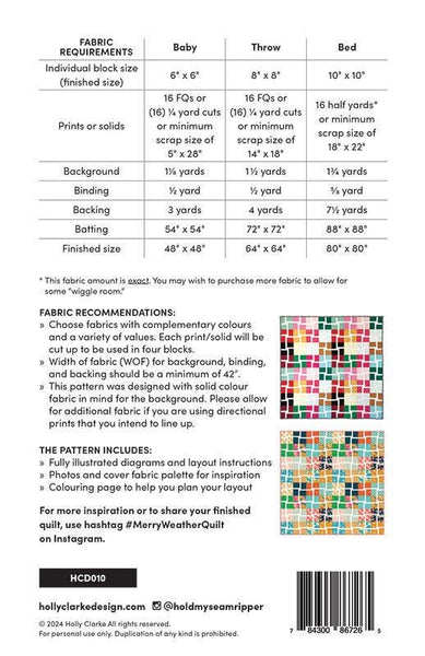 Image of the Merry Weather quilt pattern by Holly Clarke for Moda Fabrics. Features the fabric requirements.
Cute Little Fabric Shop