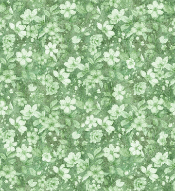 Image of the Hunny Bunny Tonal Floral Green quilting cotton fabric by Morris Creative Group by QT Fabrics. Features flowers on a green background. Cute Little Fabric Shop