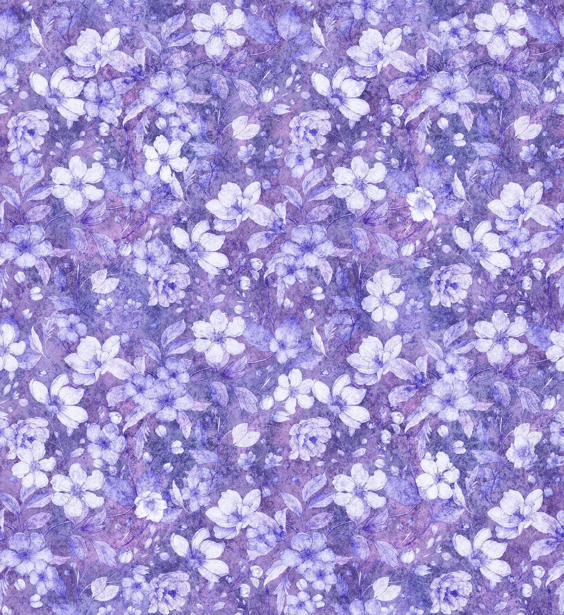 Image of the Hunny Bunny Tonal Floral Purple quilting cotton fabric by Morris Creative Group by QT Fabrics. Features flowers on a purple background. Cute Little Fabric Shop