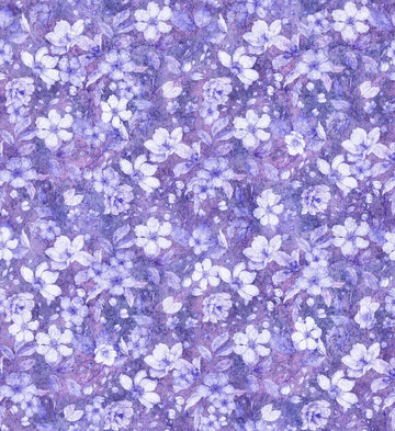 Image of the Hunny Bunny Tonal Floral Purple quilting cotton fabric by Morris Creative Group by QT Fabrics. Features flowers on a purple background. Cute Little Fabric Shop