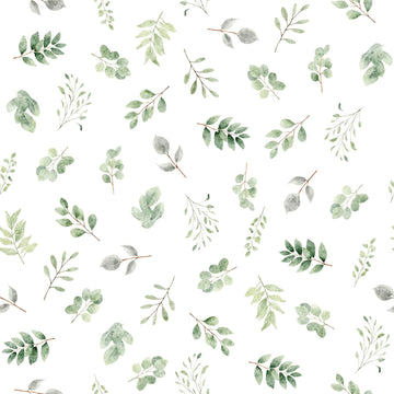 Image of the Hunny Bunny Sprigs Green quilting cotton fabric by Morris Creative Group by QT Fabrics. Features sprigs on a white background. Cute Little Fabric Shop