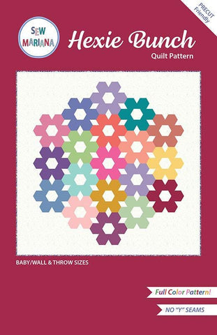 Image of the Hexie Bunch quilt pattern by Sew Mariana for Moda Fabrics. Features a geometric flower quilt. 
Cute Little Fabric Shop