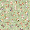 Image of the Hunny Bunny Tossed Bunnies Sage quilting cotton fabric by Morris Creative Group by QT Fabrics. Features bunnies on a green background. Cute Little Fabric Shop