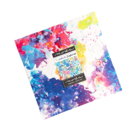 Image of the Gradients Euphoria layer cake by Moda Fabrics. Features abstract fabrics. 
Cute Little Fabric Shop