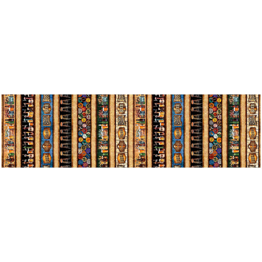 Image of the Brewmaster Beer Decorative Stripe Multi quilting cotton by QT Fabrics. Features stripes on a black background. Cute Little Fabric Shop