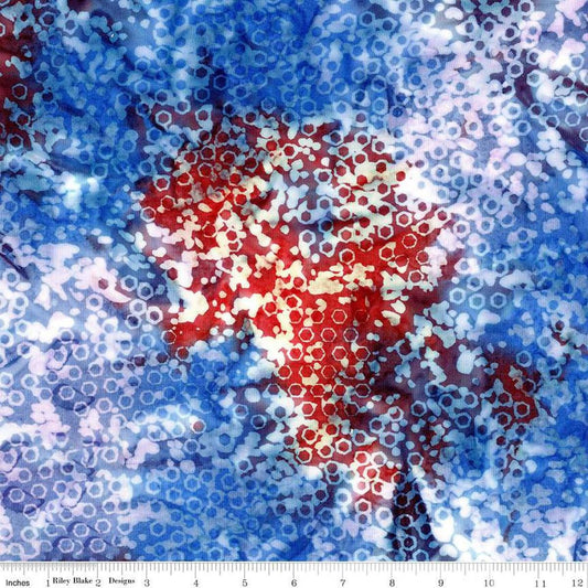 Image of the Expressions Batiks Lets Play Ball! Fireworks quilting cotton batik fabric by Riley Blake Designs. Features textured dots on a blue background.
Cute Little Fabric Shop