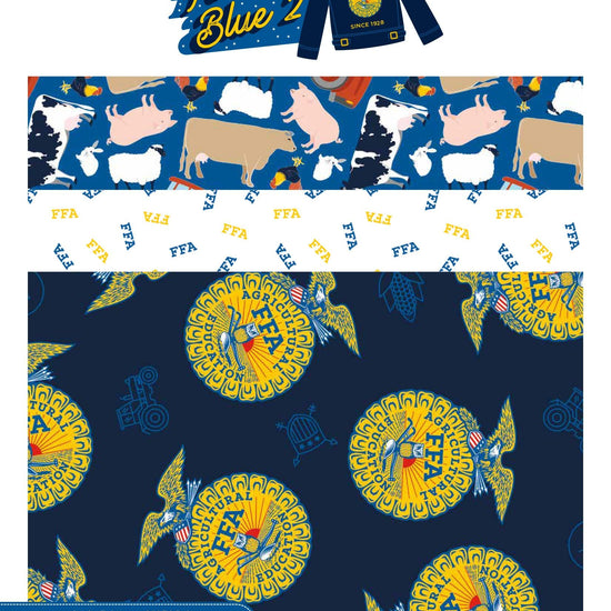 Image of the FFA Forever Blue 2 storyboard by Riley Blake Designs. Features FFA fabrics. Official Licensed Product. 
Cute Little Fabric Shop