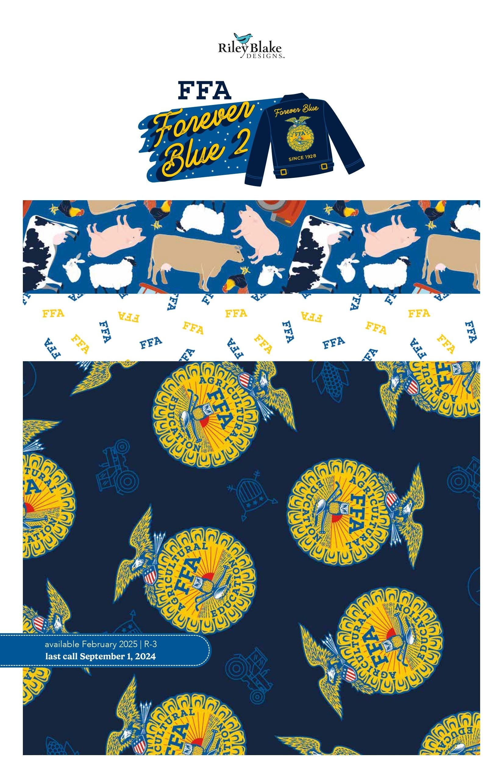 Image of the FFA Forever Blue 2 storyboard by Riley Blake Designs. Features FFA fabrics. Official Licensed Product. 
Cute Little Fabric Shop