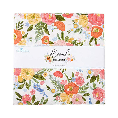 Image of the Floral Charms 10 inch stacker by Kelsey Carlson for Riley Blake Designs. Features floral fabrics. 
Cute Little Fabric Shop