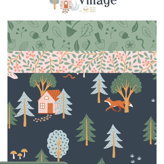 Image of the Forest Village storyboard by Little Forest Atelier for Riley Blake Designs. Features forest themed fabrics. 
Cute Little Fabric Shop