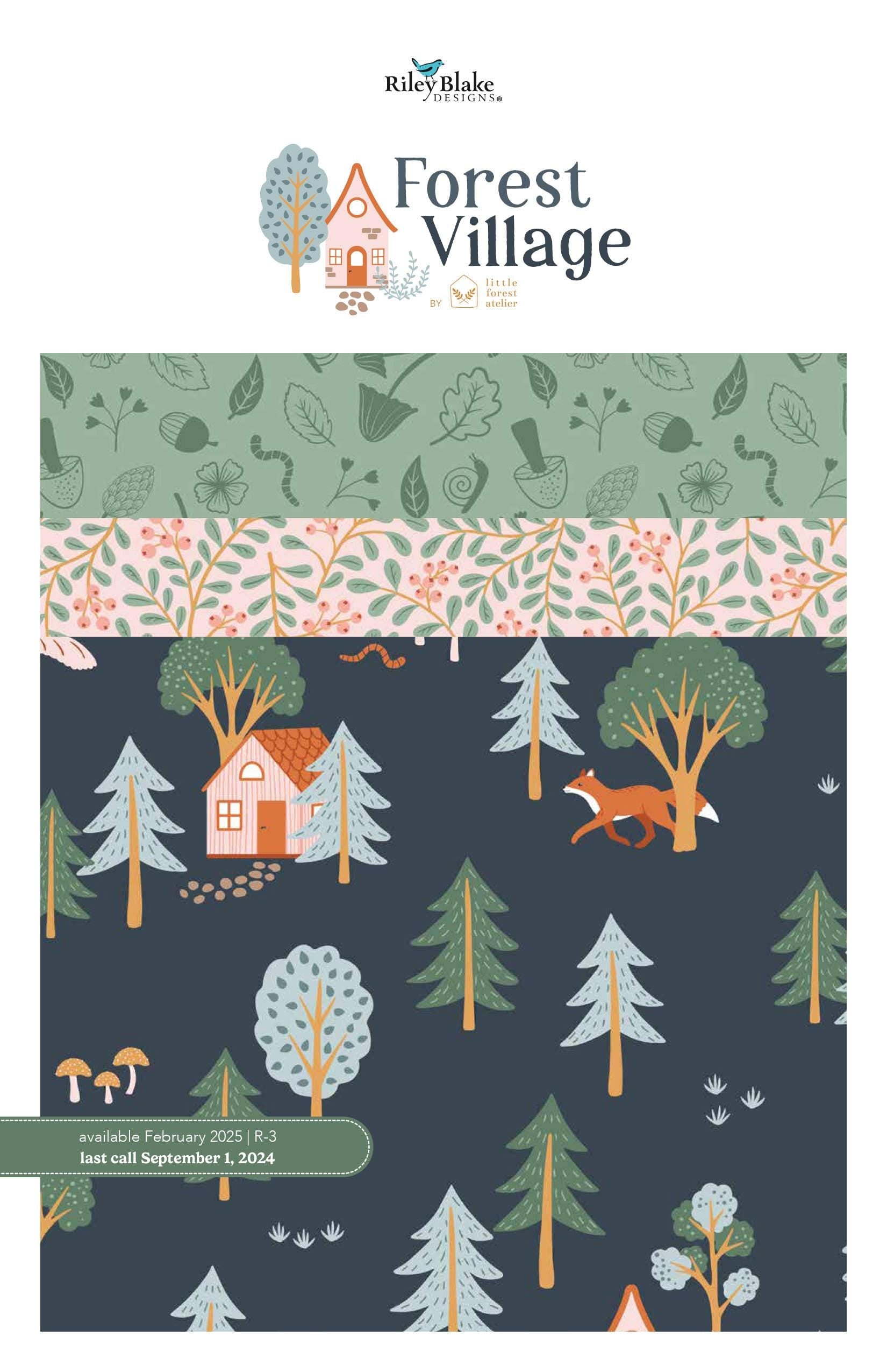 Image of the Forest Village storyboard by Little Forest Atelier for Riley Blake Designs. Features forest themed fabrics. 
Cute Little Fabric Shop