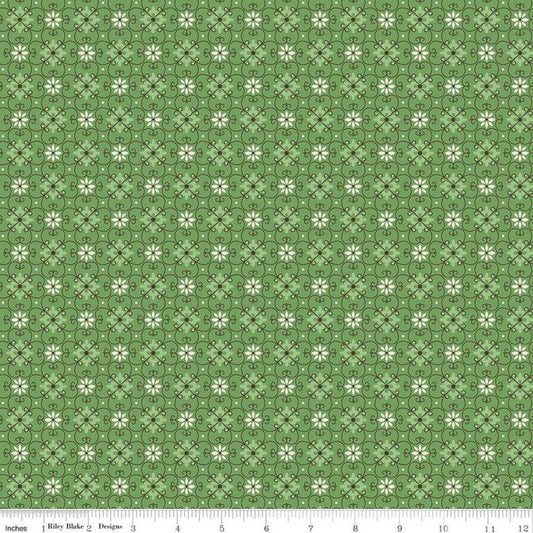 Flea Market Wallpaper C10214 Clover - Riley Blake Designs -  Flowers Floral Trellis Daisies Green - Lori Holt  - Quilting Cotton Fabric