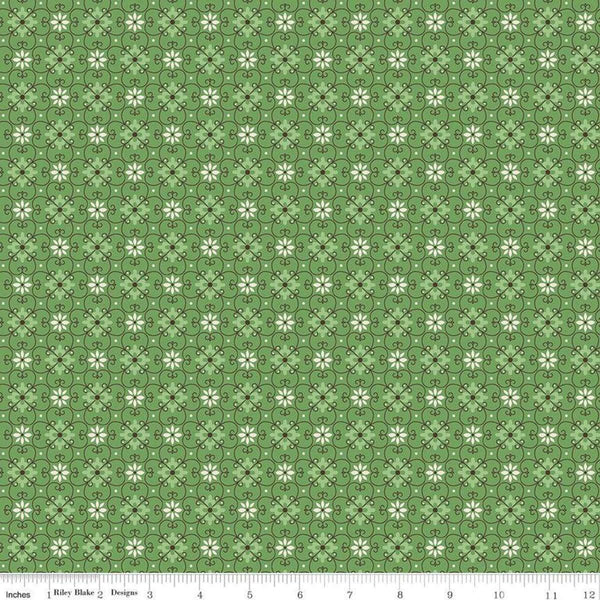 Flea Market Wallpaper C10214 Clover - Riley Blake Designs -  Flowers Floral Trellis Daisies Green - Lori Holt  - Quilting Cotton Fabric