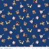 Image of the Pop 'n Play Caricature Toss Navy quilting cotton fabric by Fisher-Price for Riley Blake Designs. Features toys on a navy background. Cute Little Fabric Shop