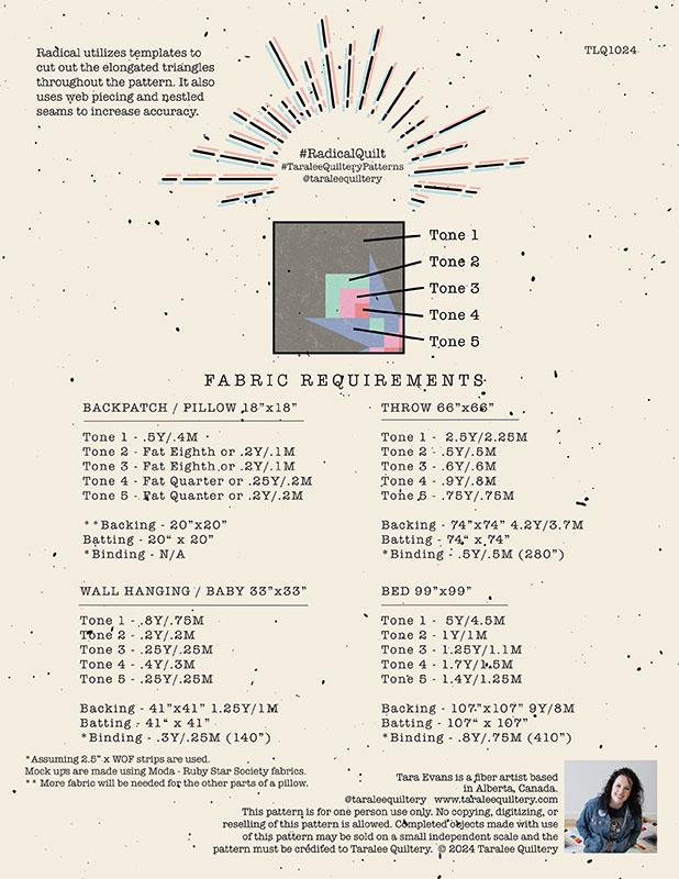 Image of the Radical quilt pattern by Taralee Quiltery by Moda Fabrics. Features the fabric requirements.
Cute Little Fabric Shop