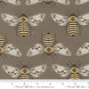 Image of the Bee Garden Metallic Bumblebee Slate quilting cotton fabric by Gingiber for Riley Blake Designs. Features bees on a brown background. Cute Little Fabric Shop