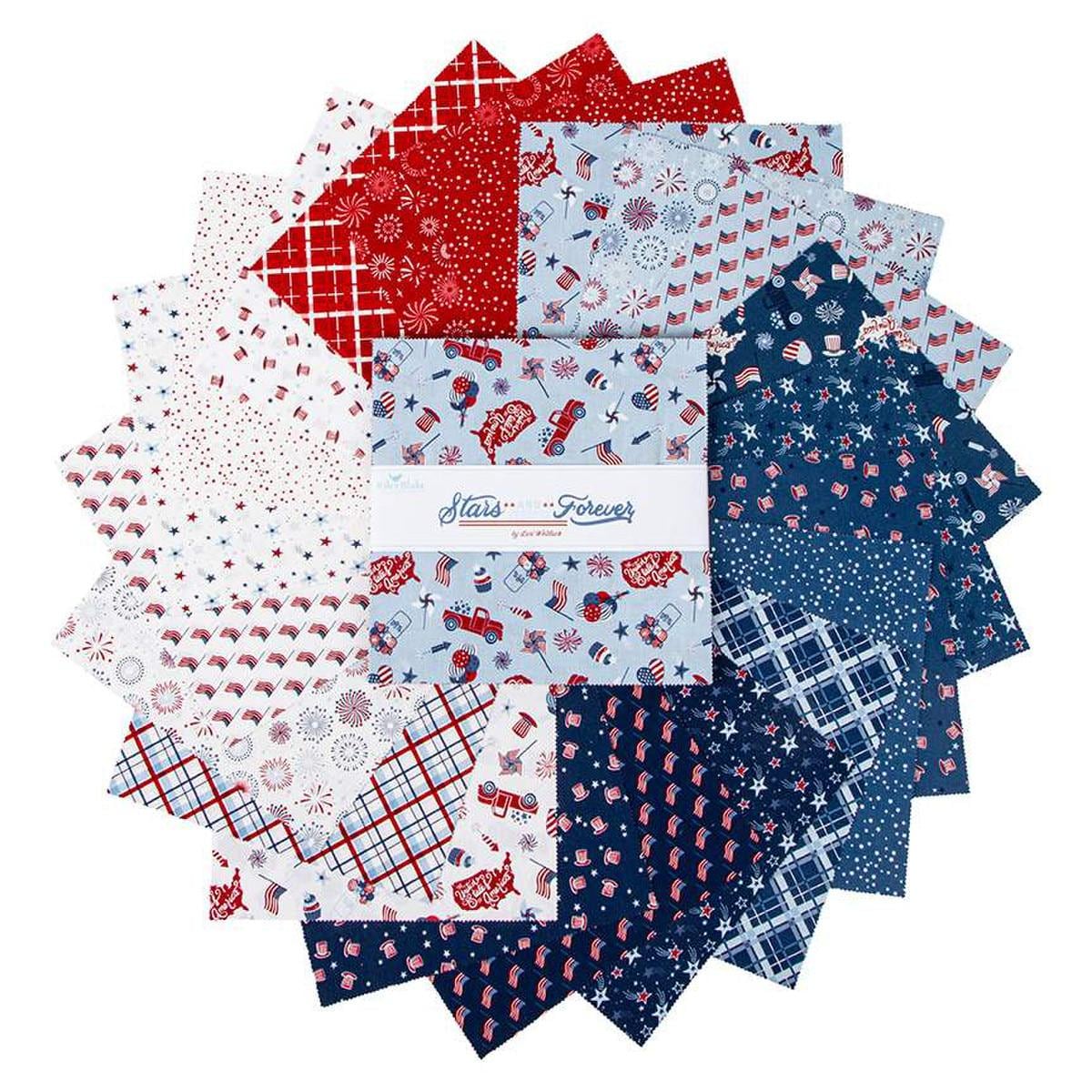 Image of the Stars and Stripes Forever 10 inch Stacker by Lori Whitlock for Riley Blake Designs. Features a patriotic themed precut. 
Cute Little Fabric Shop