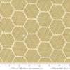 Image of the Bee Garden Metallic Honeycomb Porcelain quilting cotton fabric by Gingiber for Riley Blake Designs. Features honeycomb on a yellow background. Cute Little Fabric Shop